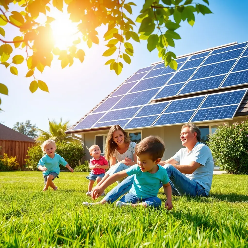 Family enjoying their solar-powered home