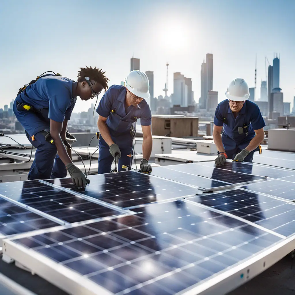 Engineers installing solar panels